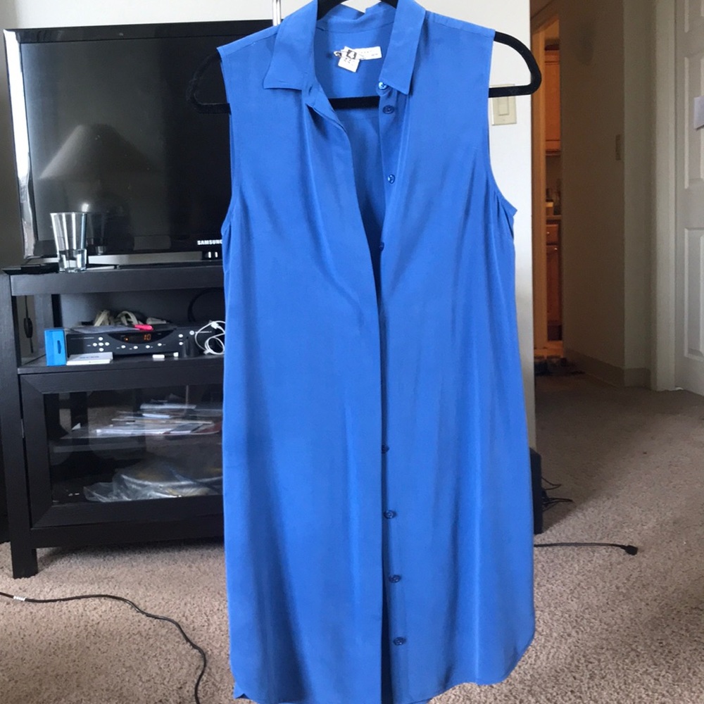 Equipment Femme Blue Silk Shirt Dress XS